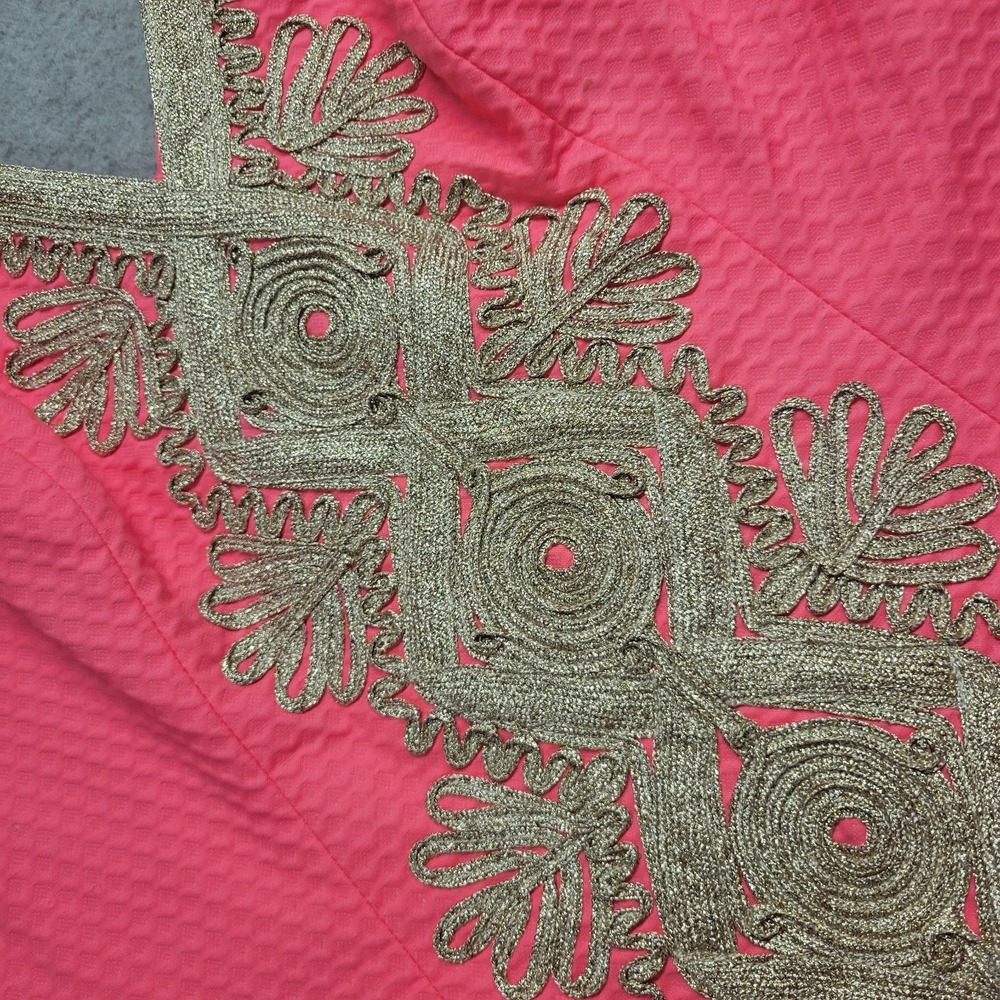 Lilly‎ Pulitzer Pink Seersucker Gold Soutache Embroidered V-Neck Shift Dress 0 - Picture 3 of 15